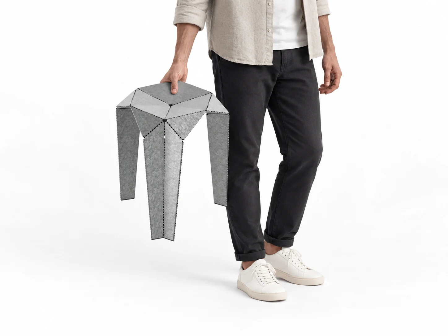 Standing person touching TRI STOOL